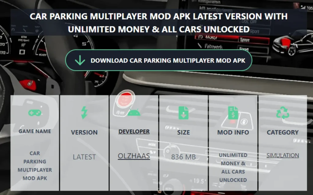 Car Parking Multiplayer Mod Apk Latest Version With Unlimited Gold and coins + ( ALL CARS UNLOCKED )